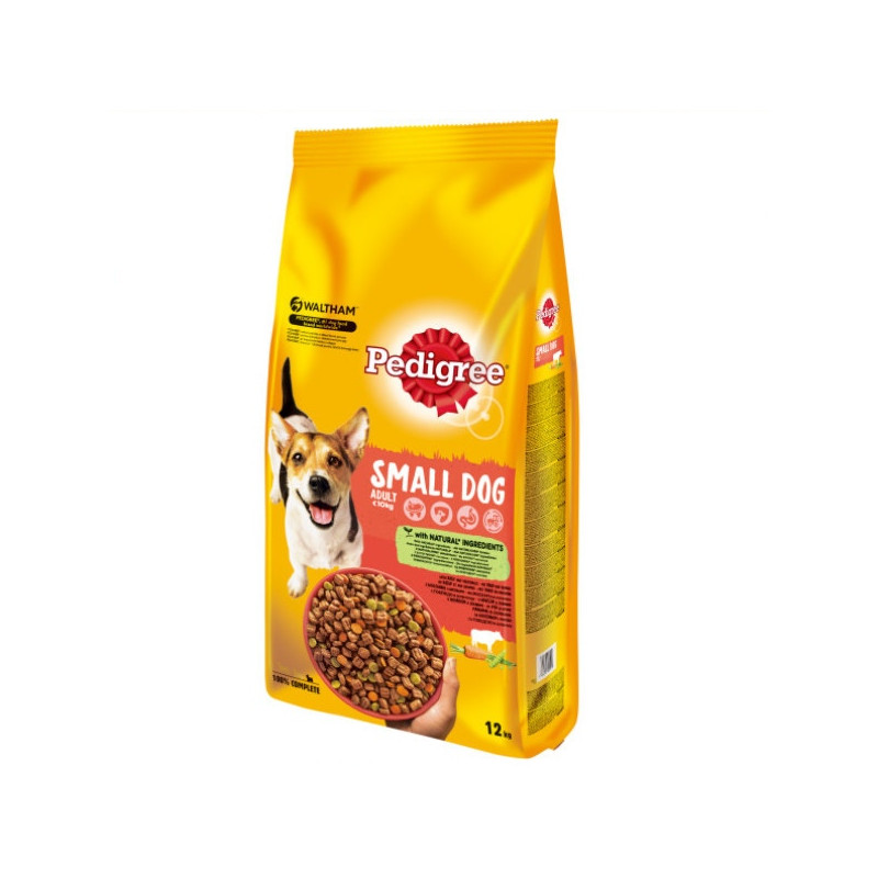 Hrana uscata caini, Pedigree, punga 12 kg, talie mica, adult, carne de vita si legume