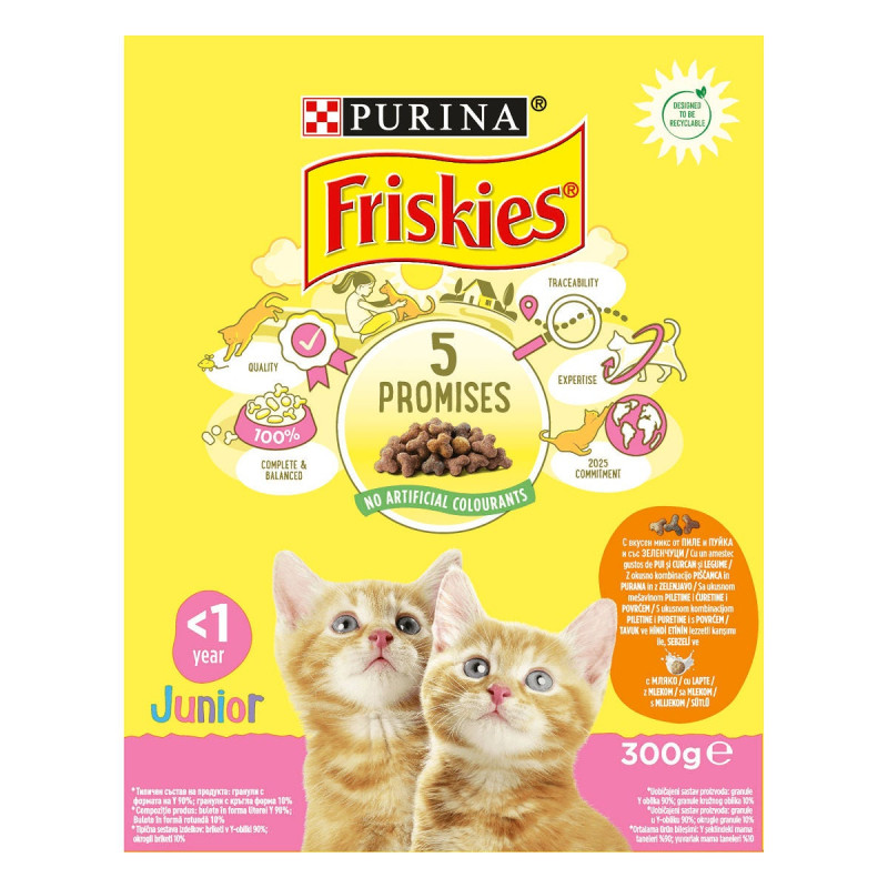 Hrana uscata pentru pisici Friskies Junior, junior, carne de pui si legume, 300g