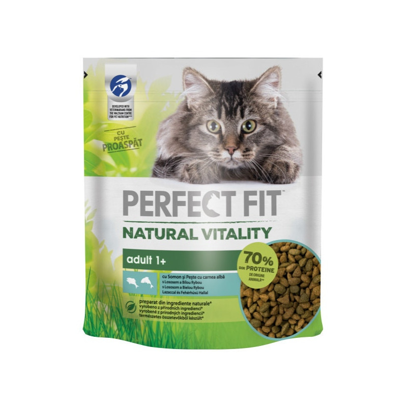 Hrana uscata pentru pisici, Perfect Fit Nature Vital, adult, somon si peste alb, 650 g