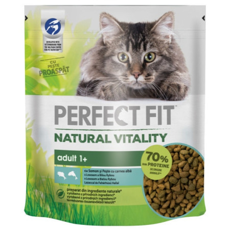 Hrana uscata pentru pisici, Perfect Fit Nature Vital, adult, somon si peste alb, 650 g