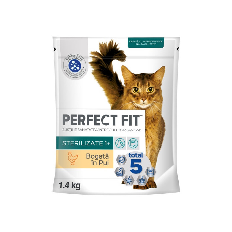 Hrana uscata pentru pisici, Perfect Fit Sterile, adult, carne de pui, sterilizata, 1.4kg