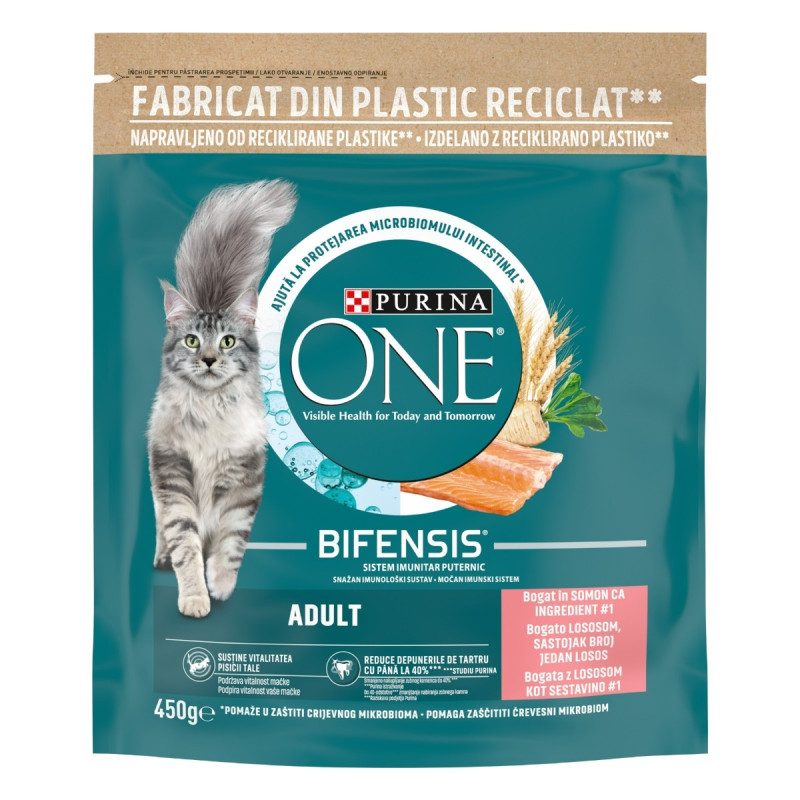 Hrana uscata pentru pisici, Purina One, adult, somon, 450 g