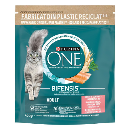 Hrana uscata pentru pisici, Purina One, adult, somon, 450 g