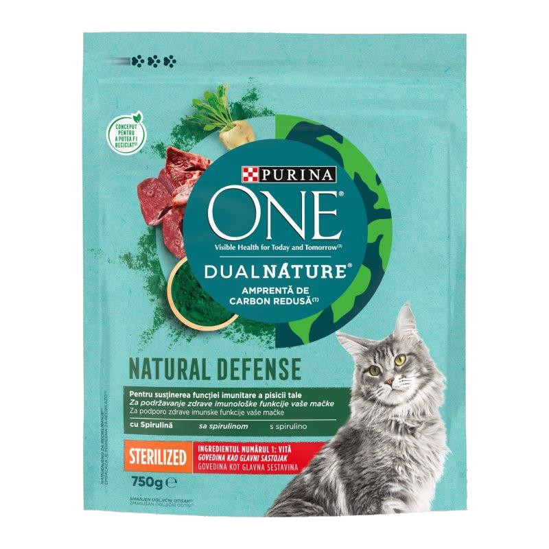 Hrana uscata pentru pisici, Purina One Dual Nature Steril, adult, vita, 750 g