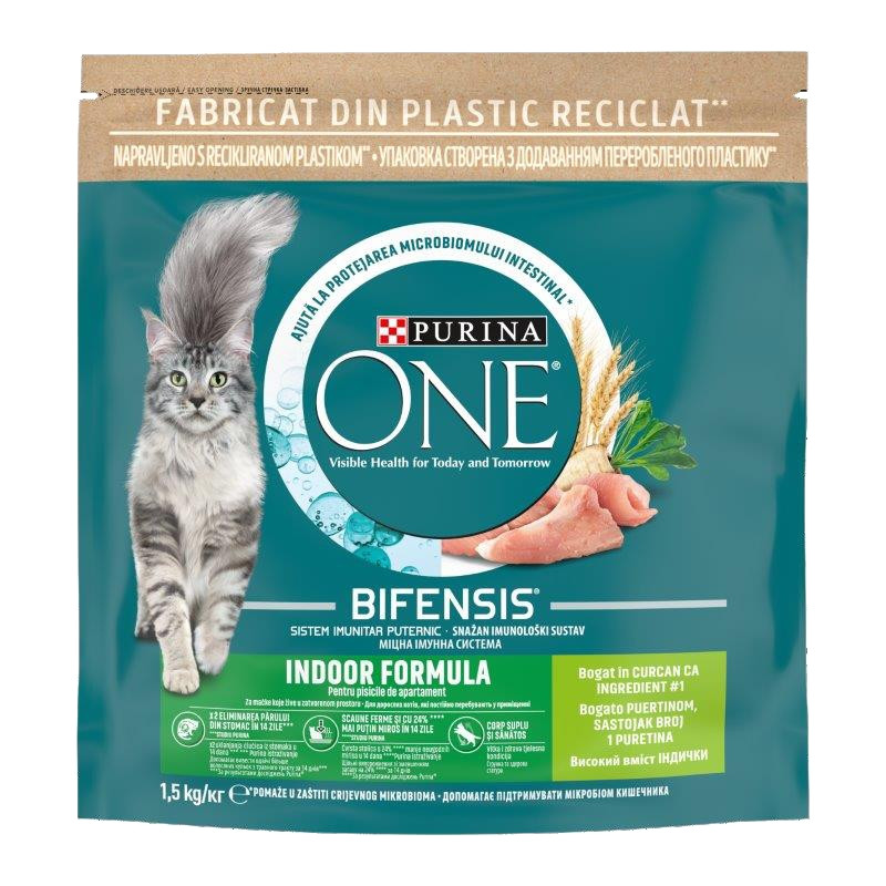Hrana uscata pentru pisici, Purina One Indoor, adult, curcan, 1.5 kg
