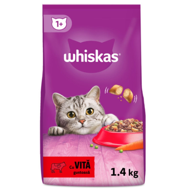 Hrana uscata pentru pisici, Whiskas, adult, carne de vita, 1.4kg