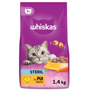 Hrana uscata pentru pisici, Whiskas Sterile, adult, carne de pui, 1.4kg