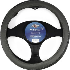 Husa volan auto Carmax Premium, piele sintetica, gri, D 37 - 43 cm