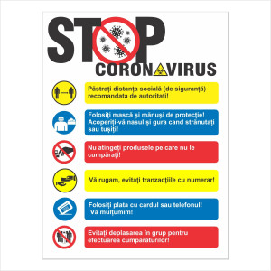 Indicator informare Stop Covid M0145, PVC, 30 x 40 cm