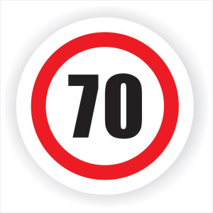 Indicator semnalizare Limitare viteza 70, autocolant, diametru 12 cm