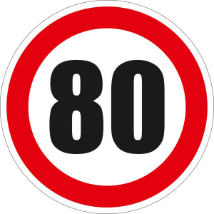 Indicator semnalizare Limitare viteza 80, autocolant, diametru 12 cm