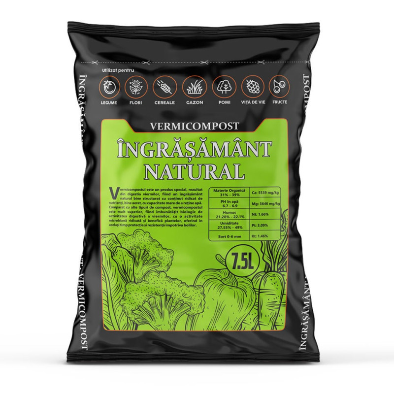 Ingrasamant organic natural, universal, Vermicompost, 7.5 L