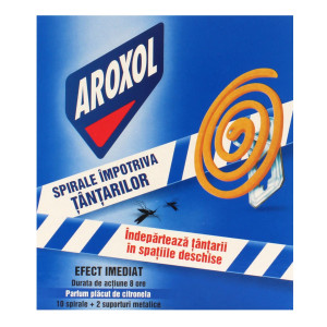 Insecticid spirale impotriva tantarilor Aroxol, 10 buc + 2 suporturi metalice
