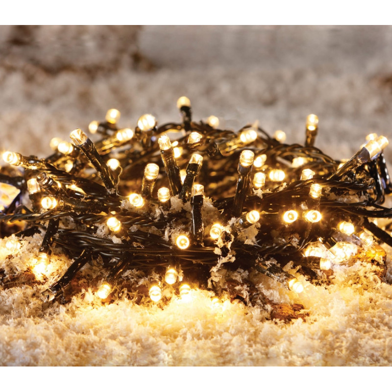 Instalatie brad Craciun, Hoff, 180 LED-uri albe cu lumina calda, 17.9 metri, controler, interior / exterior, alimentare baterii