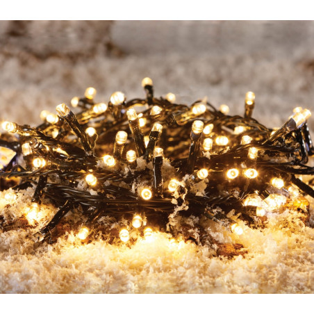 Instalatie brad Craciun, Hoff, 180 LED-uri albe cu lumina calda, 17.9 metri, controler, interior / exterior, alimentare baterii