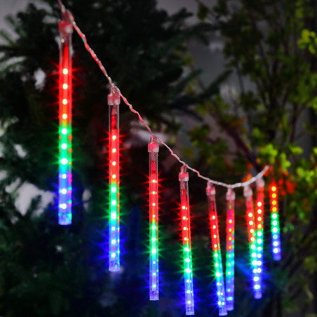 Instalatii Craciun 10 tuburi, Hoff, 200 LED-uri RGB multicolore, H 22 cm, IP44 interior / exterior, alimentare baterii