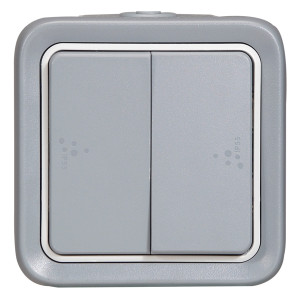 Intrerupator cap scara dublu Legrand Plexo 069715, aparent, rama inclusa, gri, IP55