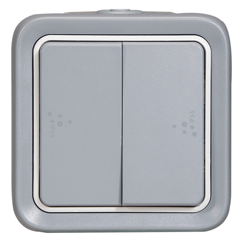 Intrerupator cap scara dublu Legrand Plexo 069715, aparent, rama inclusa, gri, IP55