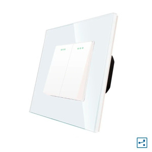 Intrerupator cap scara dublu Luxion LXD-MP005GF-W, incastrat, rama din sticla inclusa, alb