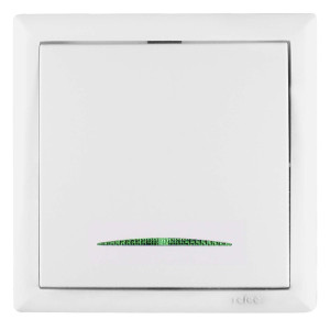 Intrerupator cap scara simplu cu indicator luminos Elegant 045631, incastrat, rama inclusa, alb