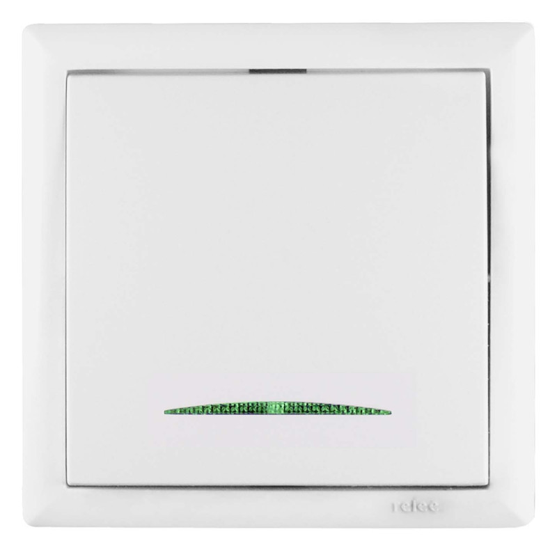 Intrerupator cap scara simplu cu indicator luminos Elegant 045631, incastrat, rama inclusa, alb