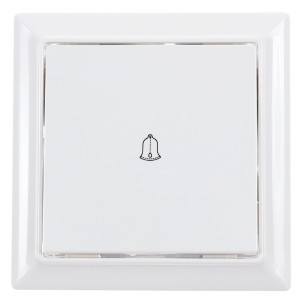 Intrerupator cu revenire si simbol sonerie Hoff Soft, incastrat, rama inclusa, 10A, 86 x 86 mm, alb