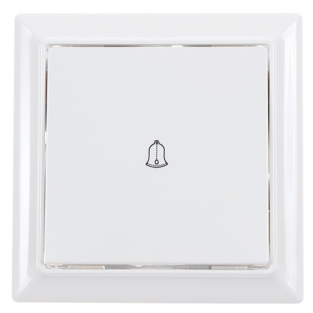 Intrerupator cu revenire si simbol sonerie Hoff Soft, incastrat, rama inclusa, 10A, 86 x 86 mm, alb