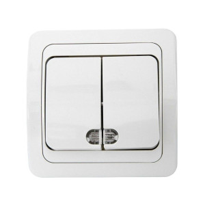 Intrerupator dublu cu indicator luminos Comtec Eco Premium MF0012-06007, incastrat, ceramica, rama inclusa, alb