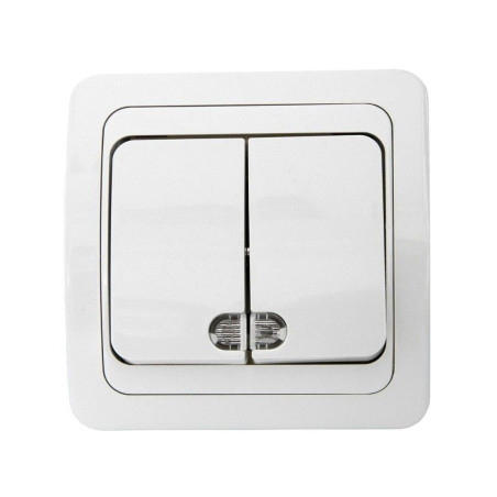 Intrerupator dublu cu indicator luminos Comtec Eco Premium MF0012-06007, incastrat, ceramica, rama inclusa, alb