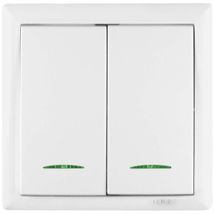 Intrerupator dublu cu indicator luminos Elegant IMBD-ST-I-E 45594, incastrat, rama inclusa, alb