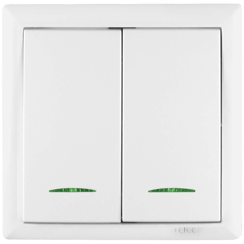 Intrerupator dublu cu indicator luminos Elegant IMBD-ST-I-E 45594, incastrat, rama inclusa, alb