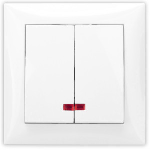 Intrerupator dublu cu indicator luminos Hoff Top, incastrat, rama inclusa, 10A, alb