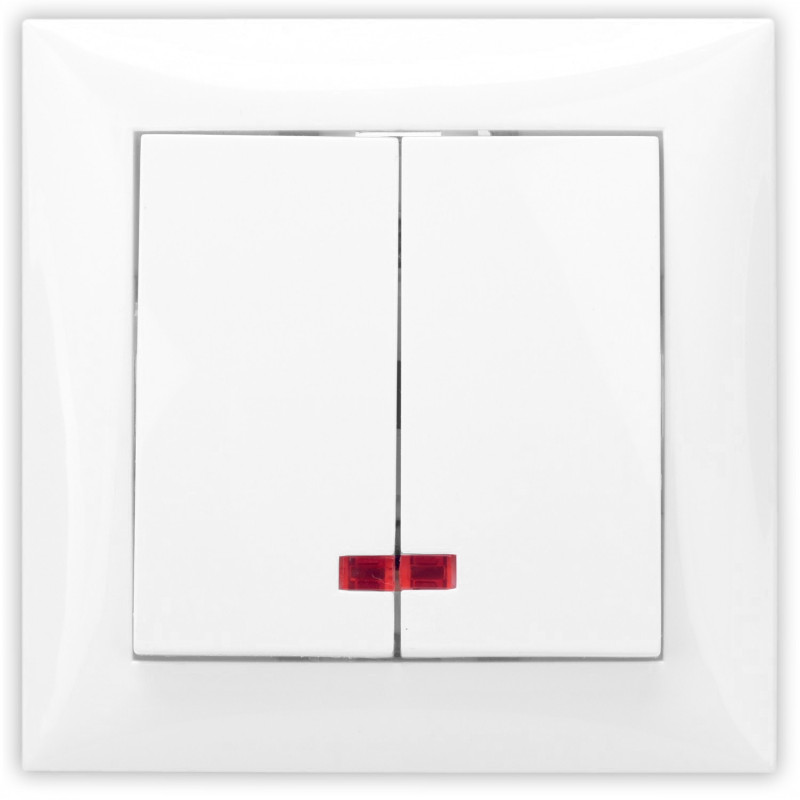 Intrerupator dublu cu indicator luminos Hoff Top, incastrat, rama inclusa, 10A, alb