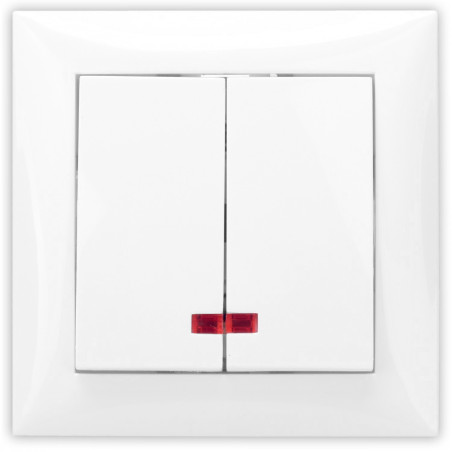 Intrerupator dublu cu indicator luminos Hoff Top, incastrat, rama inclusa, 10A, alb