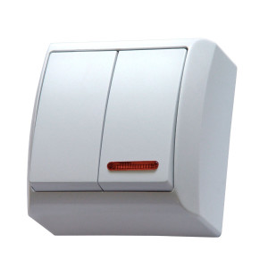 Intrerupator dublu cu indicator luminos Ospel Bis LN-2BS, aparent, rama inclusa, alb