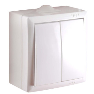 Intrerupator dublu Elegant IMBD E 045372, aparent, rama inclusa, alb