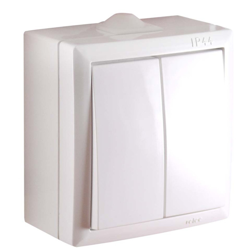 Intrerupator dublu Elegant IMBD E 045372, aparent, rama inclusa, alb
