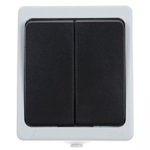 Intrerupator dublu Hoff Cubik, aparent, 10A, IP54, gri + negru