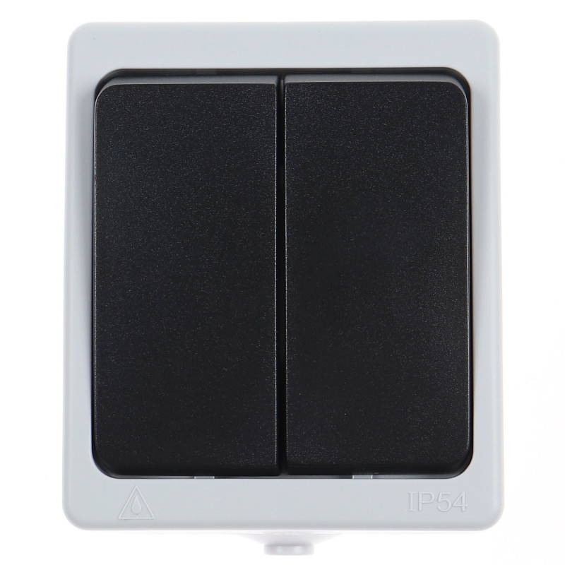 Intrerupator dublu Hoff Cubik, aparent, 10A, IP54, gri + negru