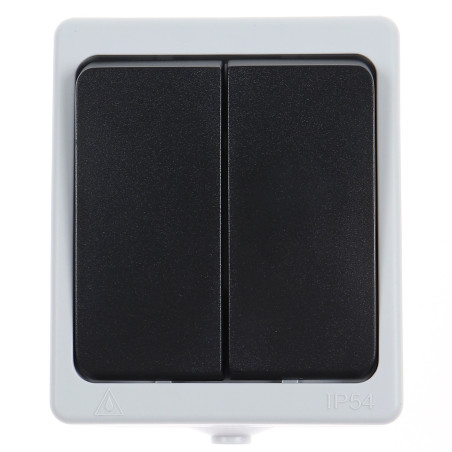 Intrerupator dublu Hoff Cubik, aparent, 10A, IP54, gri + negru