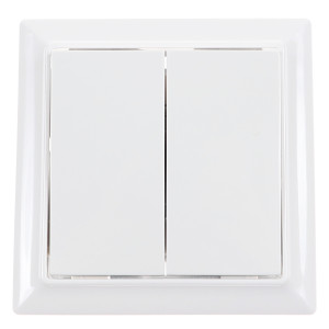 Intrerupator dublu Hoff Soft, incastrat, rama inclusa, 10A, 86 x 86 mm, alb