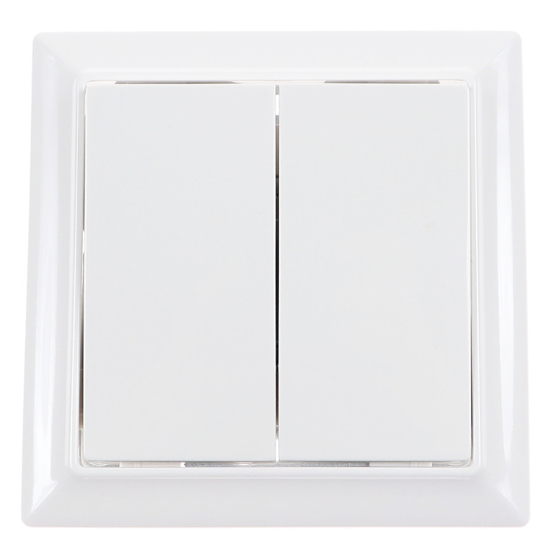 Intrerupator dublu Hoff Soft, incastrat, rama inclusa, 10A, 86 x 86 mm, alb