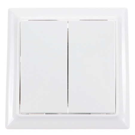 Intrerupator dublu Hoff Soft, incastrat, rama inclusa, 10A, 86 x 86 mm, alb