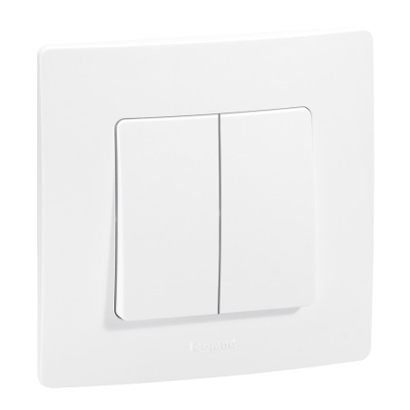 Intrerupator dublu Legrand Niloe 396420, incastrat, rama inclusa, alb