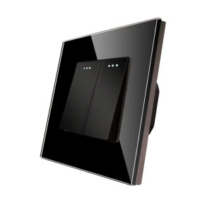 Intrerupator dublu Luxion LXD-MP004GF-B, incastrat, rama din sticla inclusa, negru