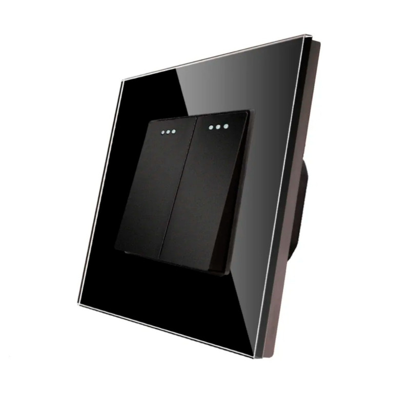 Intrerupator dublu Luxion LXD-MP004GF-B, incastrat, rama din sticla inclusa, negru