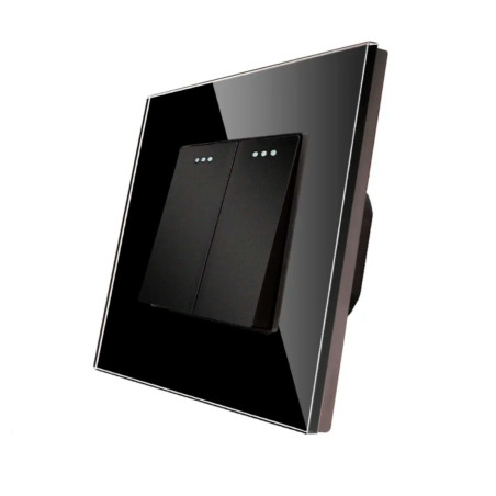 Intrerupator dublu Luxion LXD-MP004GF-B, incastrat, rama din sticla inclusa, negru
