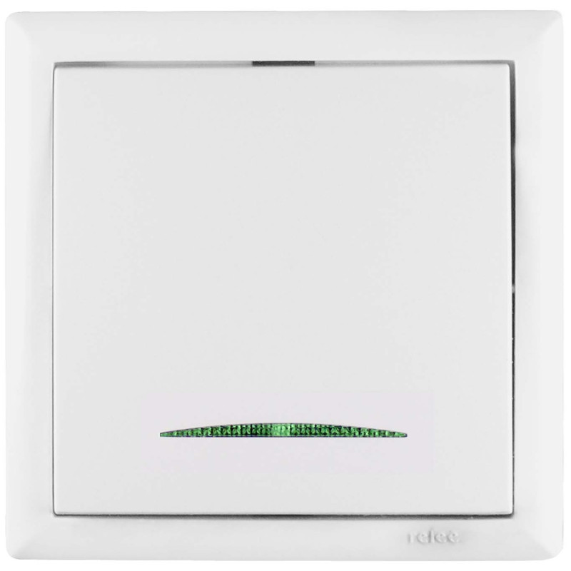 Intrerupator simplu cu indicator luminos Elegant IMBS STI E 45570, incastrat, rama inclusa, alb
