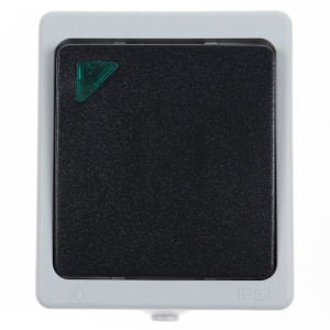 Intrerupator simplu cu indicator luminos Hoff Cubik, aparent, 10A, IP54, gri + negru