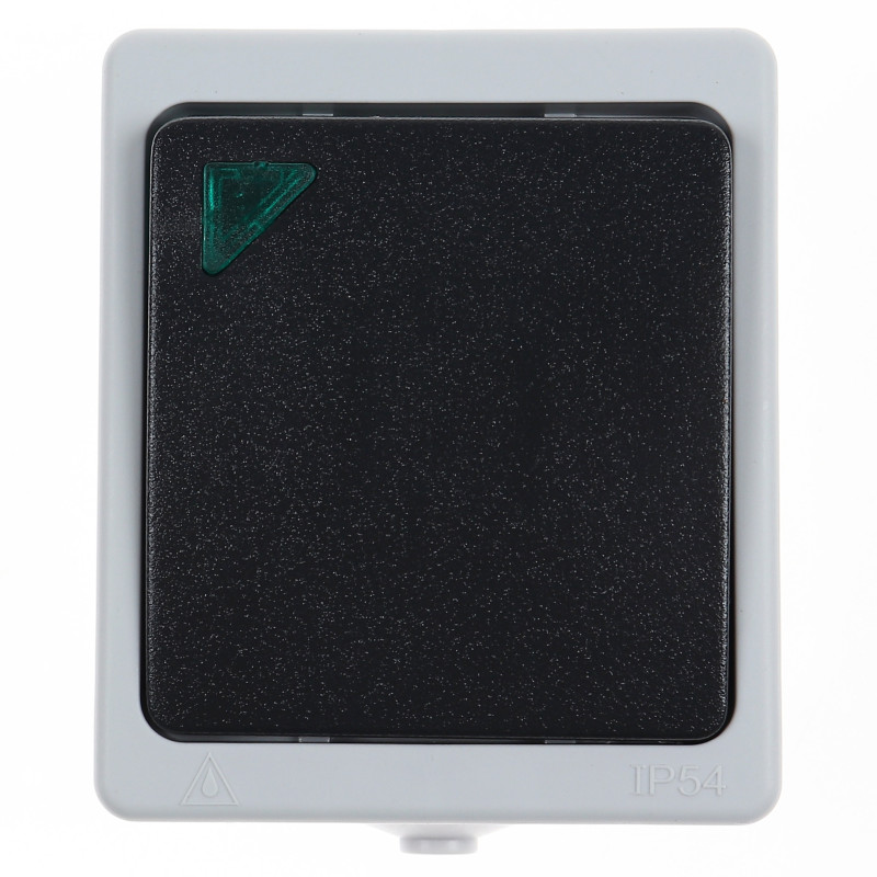 Intrerupator simplu cu indicator luminos Hoff Cubik, aparent, 10A, IP54, gri + negru